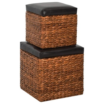 Set de 2 tabureti, vidaXL, Tapiterie iarba de mare, Maro, 43 x 43 x 44 cm Set de 2 tabureti, vidaXL, Tapiterie iarba de mare, Maro, 43 x 43 x 44 cm
