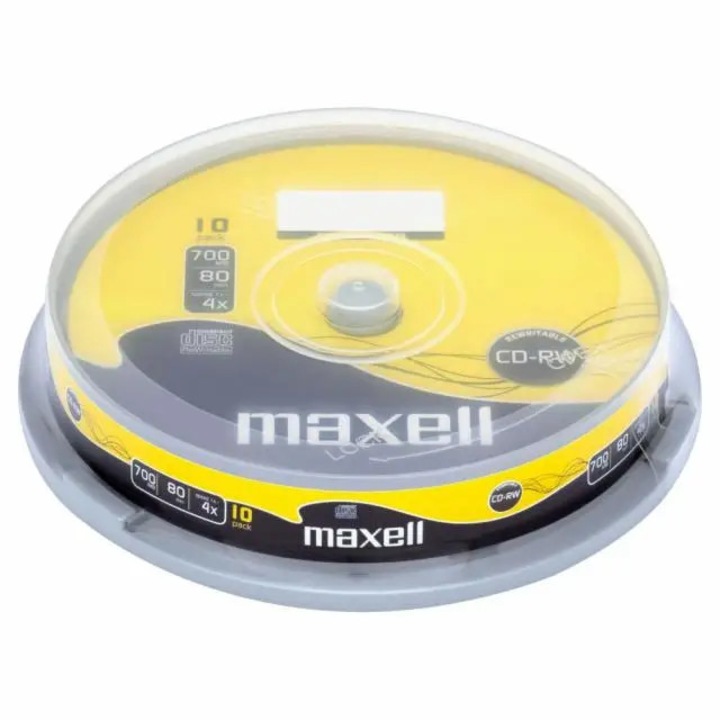CD-RW Maxell 80min, 700MB, 52x - Pachet 10 bucati - Reinscriptibil de Calitate Superioara