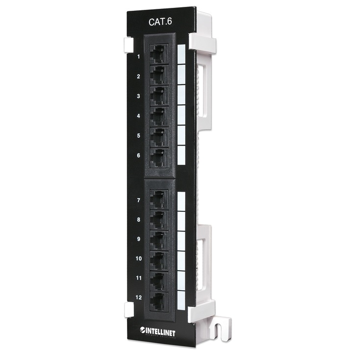Панел Intellinet 560269 UTP, категория 6, 12 порта, RJ-45 конектор, черен