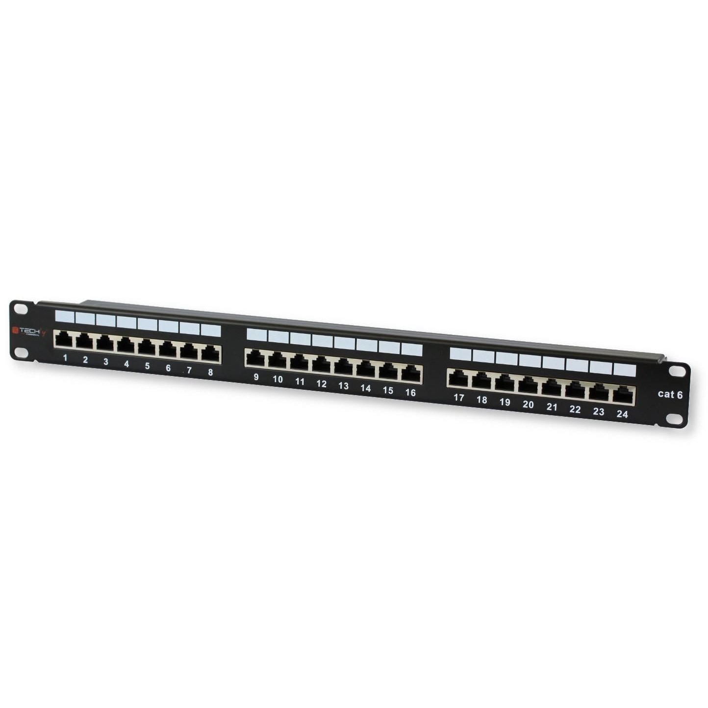 Patch Panel Techly STP, Categoria 6, 24 de porturi, Conector RJ-45, Negru