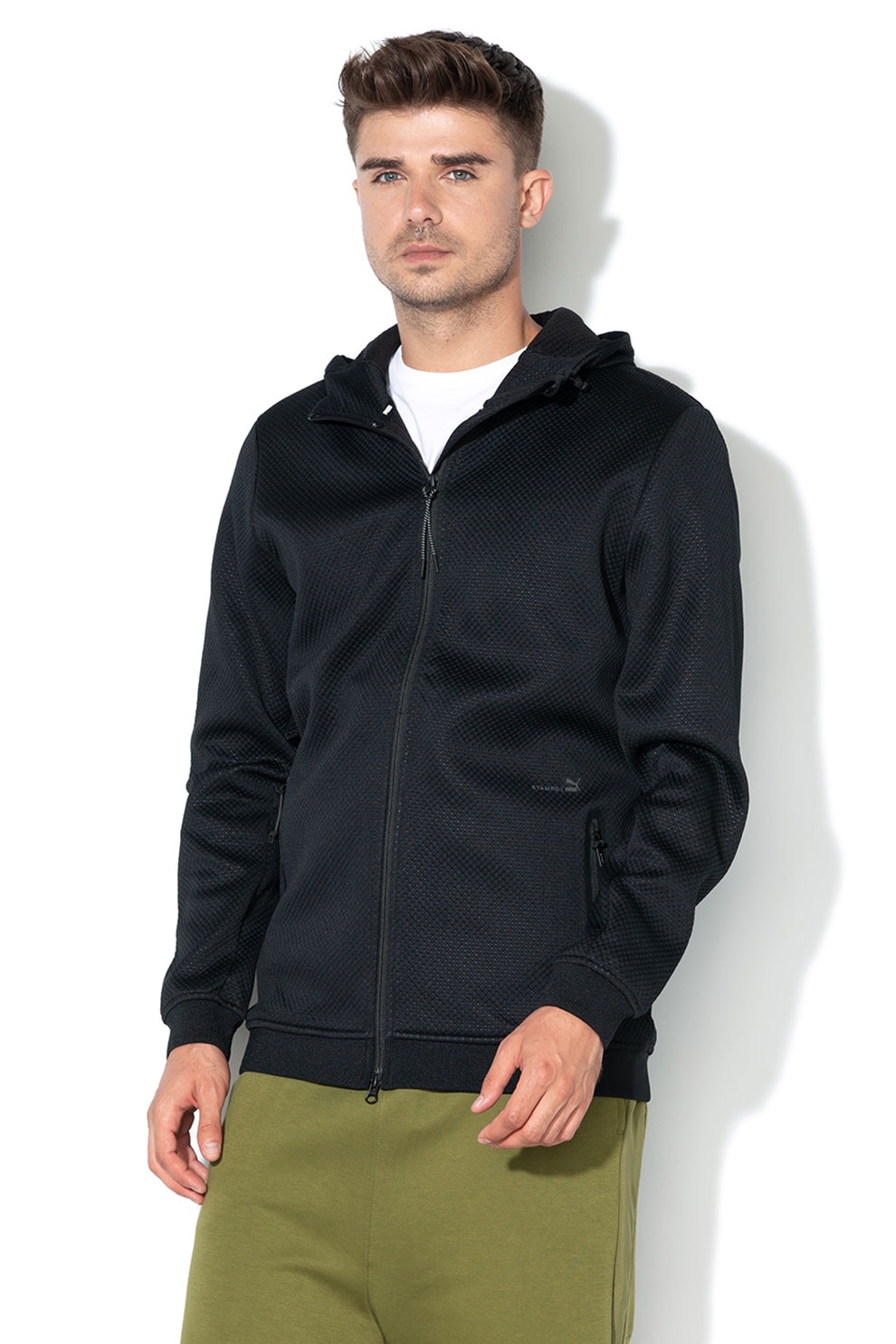 Puma, Hanorac cu fermoar, pentru fitness FZ, Negru, S