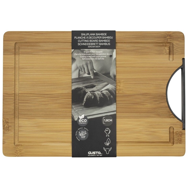 Дъска GUSTA Bamboo, За рязане и сервиране, 33x23x1.8cm