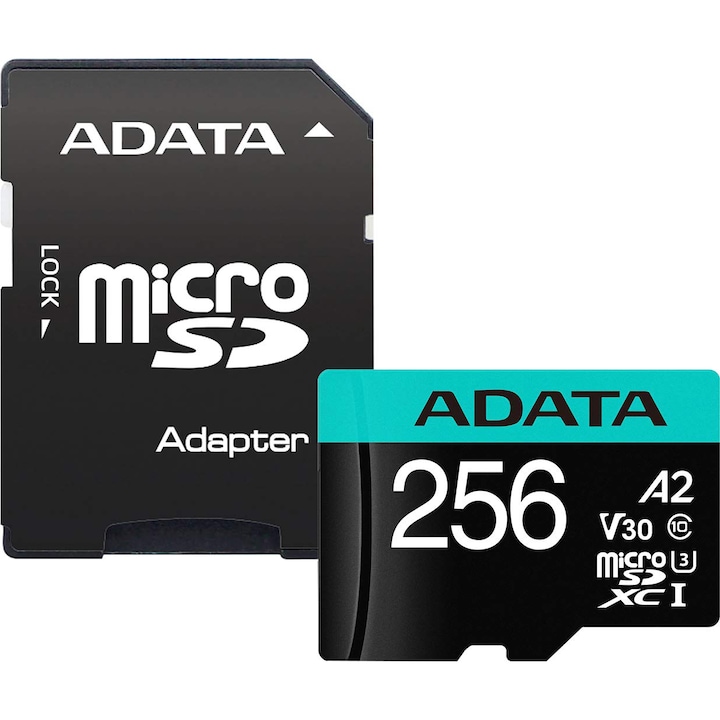 Карта памет ADATA PremierPRO, MicroSDXC, 256GB, UHS-I U3 + Адаптер