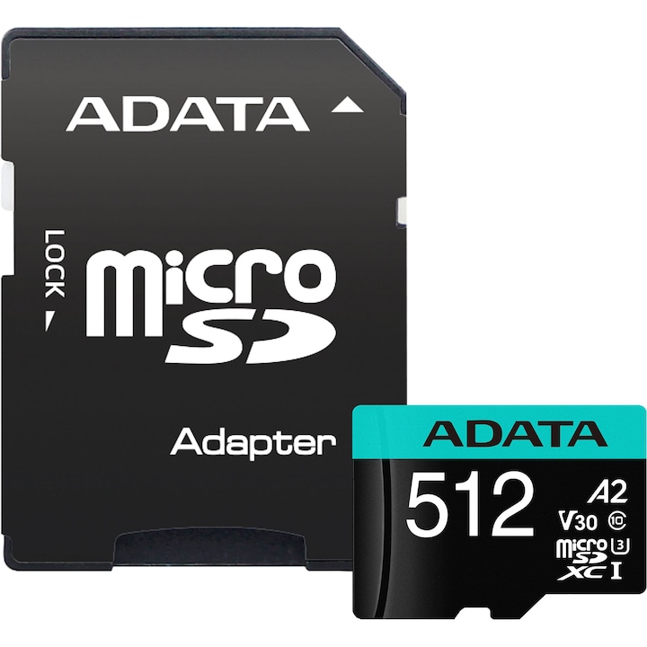 Карта памет ADATA PremierPRO, MicroSDXC, 512GB, UHS-I U3 + Адаптер