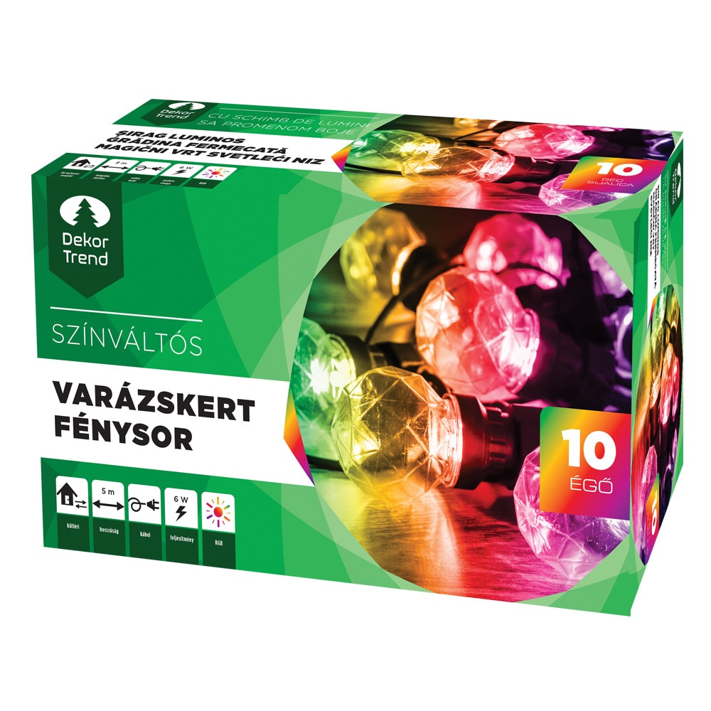 Ghirlanda luminoasa, Gradina de Vis, Dekortrend, 5m, cu 10 globulete cu lumina RGB