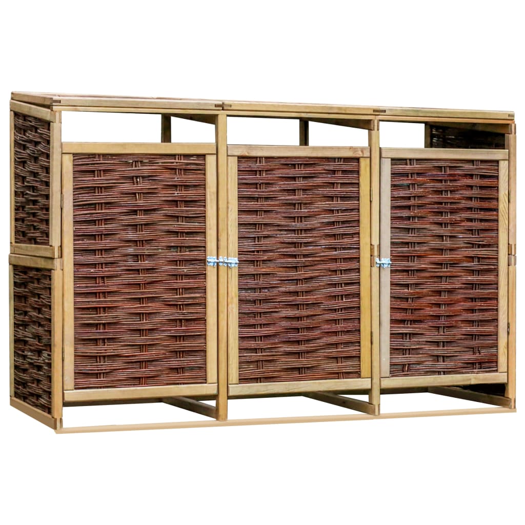 Magazie pubele, vidaXL, Lemn de pin si rachita, 201.5 x 80 x 135,5 cm, Maro