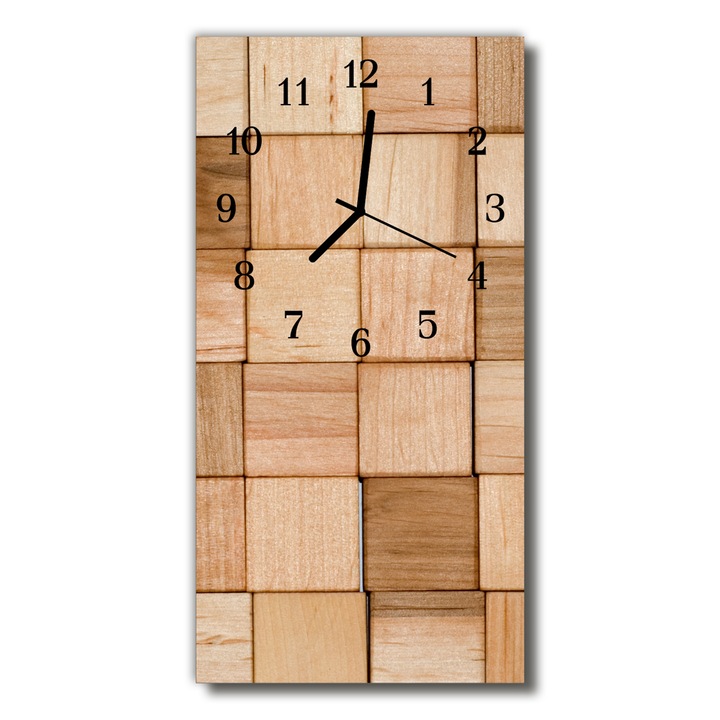Ceas de perete din sticla Tulup, Brown wood cube, 2473546, Maro, 30 x 60 cm