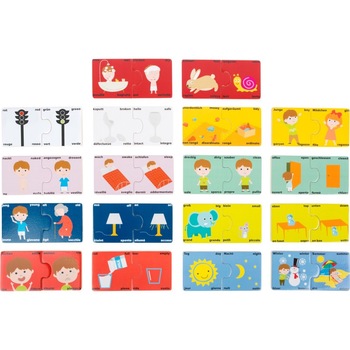 Puzzle invata antonimele, Small Foot, multicolor, lemn, 3 ani+ Puzzle invata antonimele, Small Foot, multicolor, lemn, 3 ani+