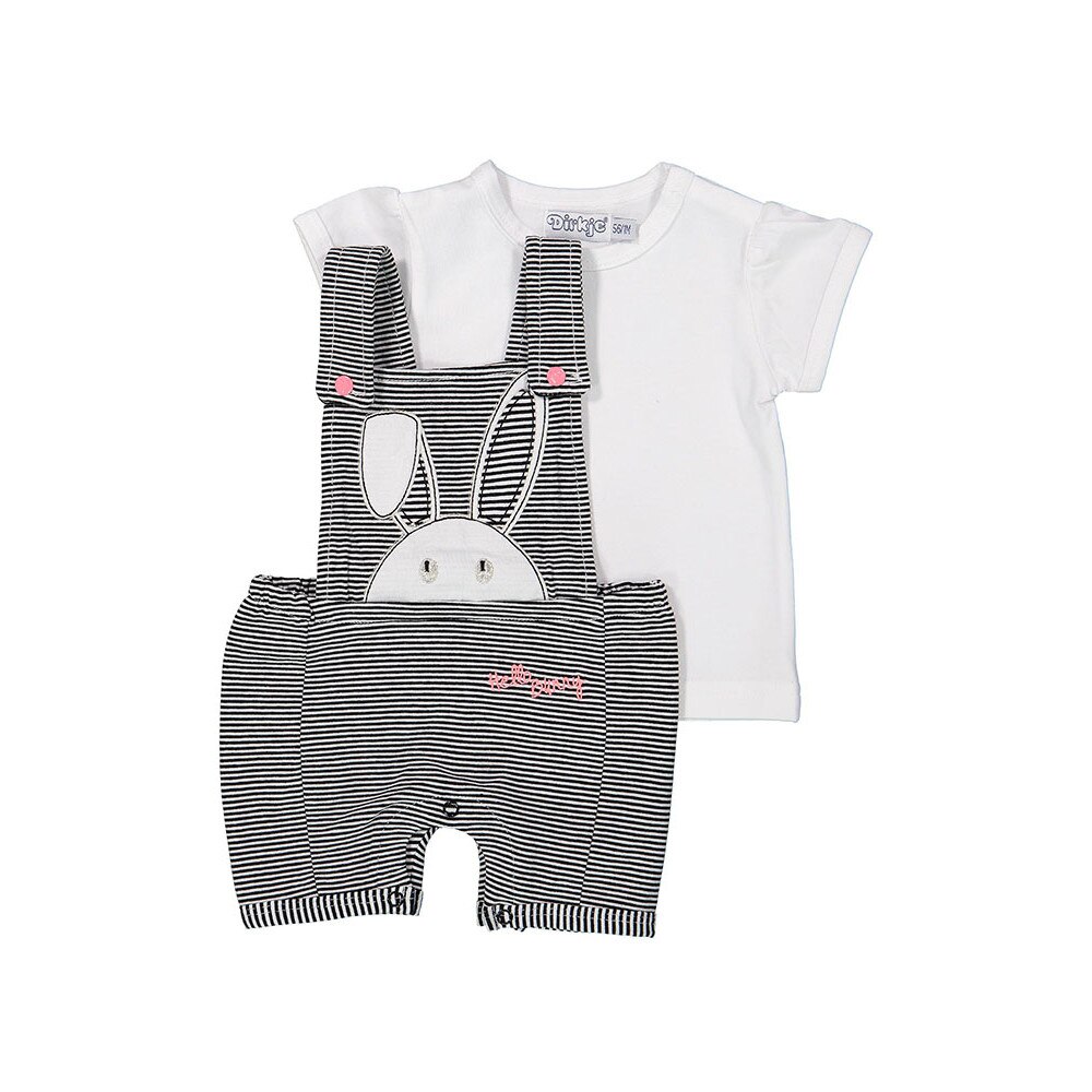 Salopeta+tricou bebe, Dirkje, iepuras, alb&negru, 62 cm