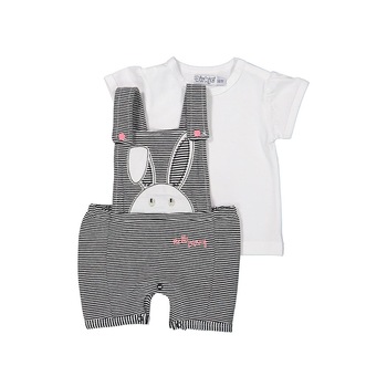 Salopeta+tricou bebe, Dirkje, iepuras, alb&negru, 62 cm Salopeta+tricou bebe, Dirkje, iepuras, alb&negru, 62 cm