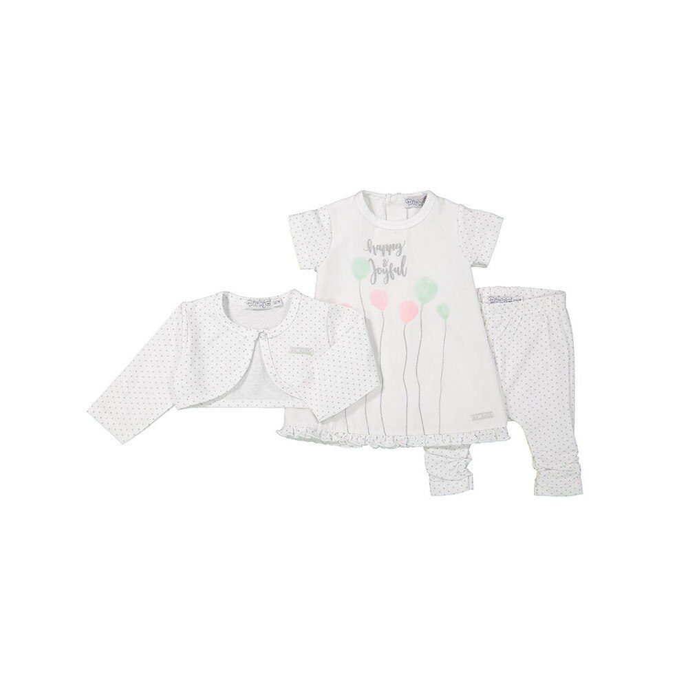 Set 3 piese cu bolero, rochie si colanti, fete, Dirkje, cu buline, Alb, Alb