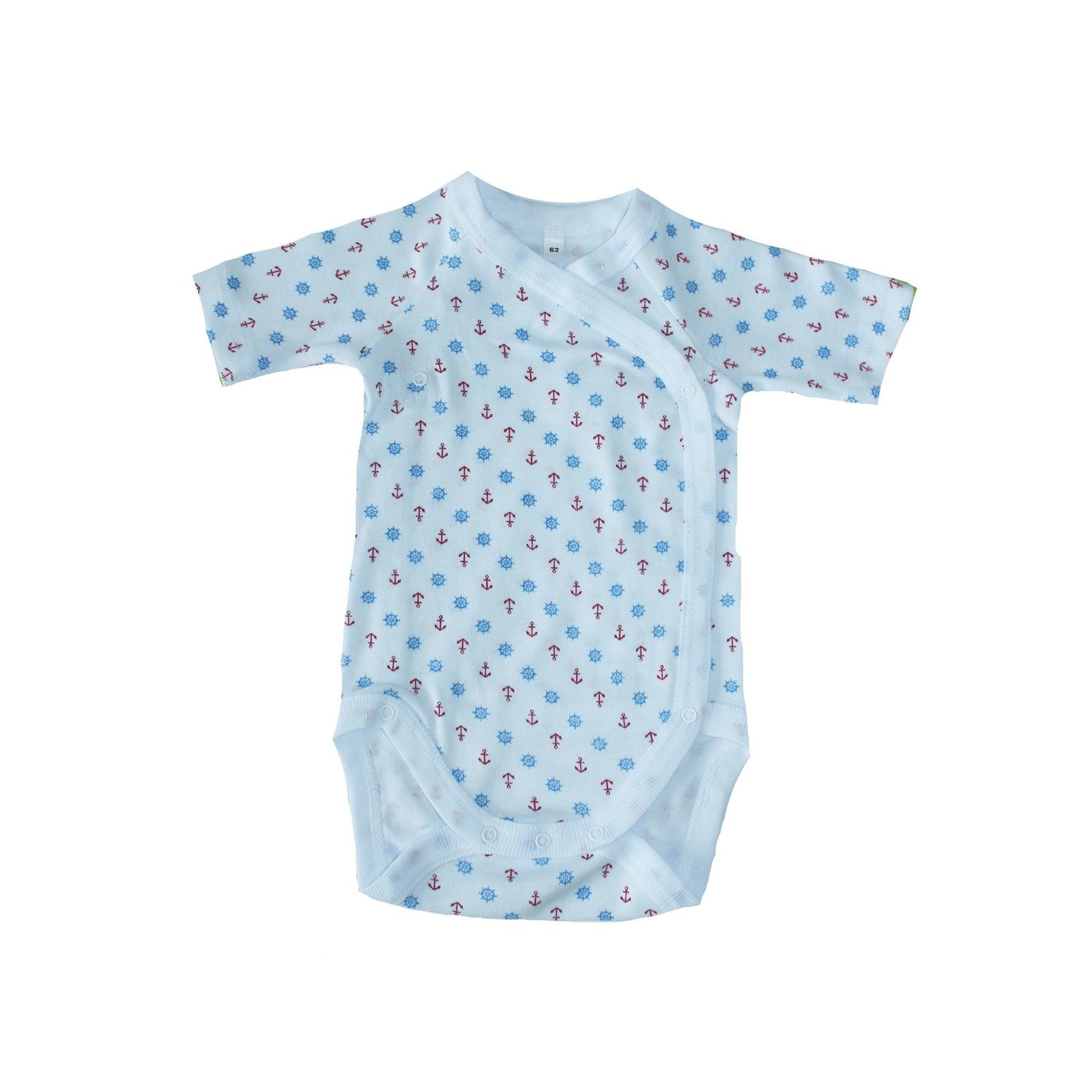 Body maneca scurta, alb cu ancore