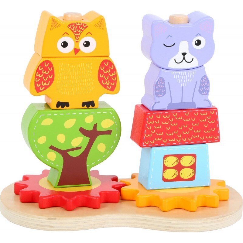 Set de construit - Pisica si Bufnita, Small Foot, multicolor, lemn, 1 an+