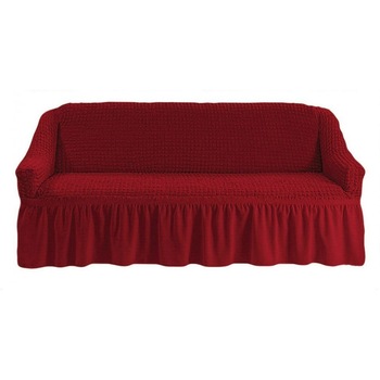 Husa universala canapea 3 locuri elastica si creponata cu Volane bordo Husa universala canapea 3 locuri elastica si creponata cu Volane bordo