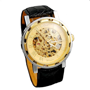 Ceas Winner Unisex Mecanic Elegant Gold, PN999143GD, curea din piele, afisaj Analog Ceas Winner Unisex Mecanic Elegant Gold, PN999143GD, curea din piele, afisaj Analog