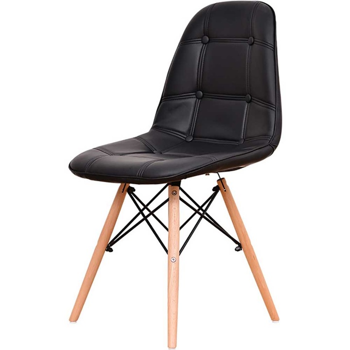 Scaun Nest, Tapitat Piele Ecologica, Picioare Lemn, Negru