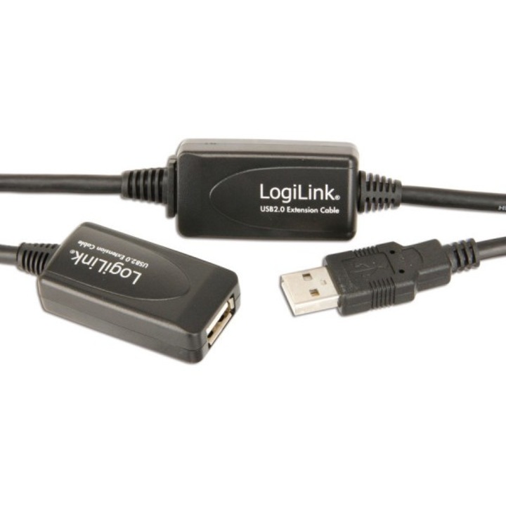 Cablu de conectare si transfer date, LogiLink, USB 2.0 15m, negru