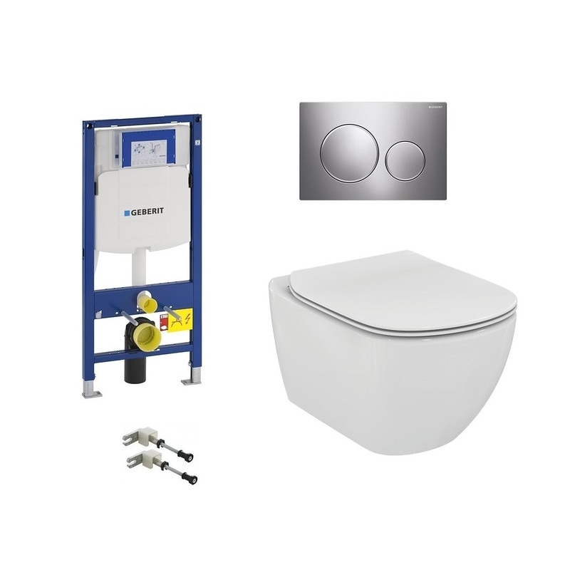 Set complet vas wc suspendat Ideal Standard Tesi Aquablade cu rezervor incastrat Geberit Duofix Sigma si clapeta Sigma 20 crom lucios mat