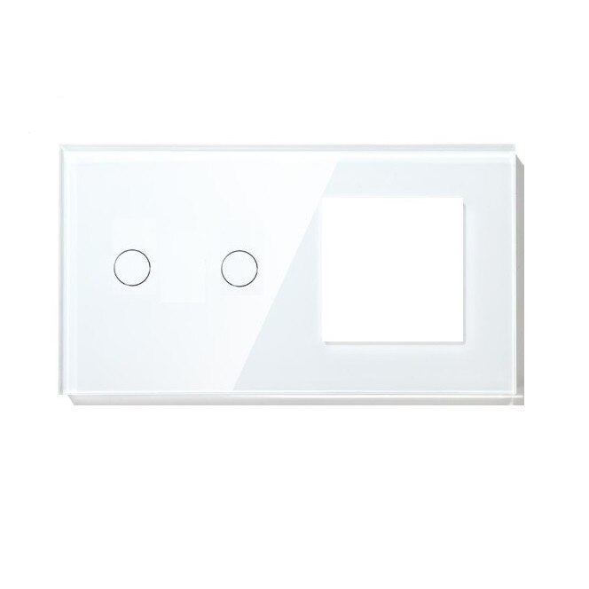 Panou intrerupator dublu cu touch si 1 priza din sticla Alb