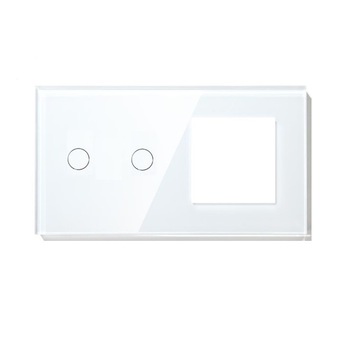 Panou intrerupator dublu cu touch si 1 priza din sticla Alb Panou intrerupator dublu cu touch si 1 priza din sticla Alb