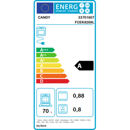 Cuptor incorporabil Candy FCEK826XL, Electric, 70 l, Autocuratare pirolitica, Grill, LED, Clasa A, Inox