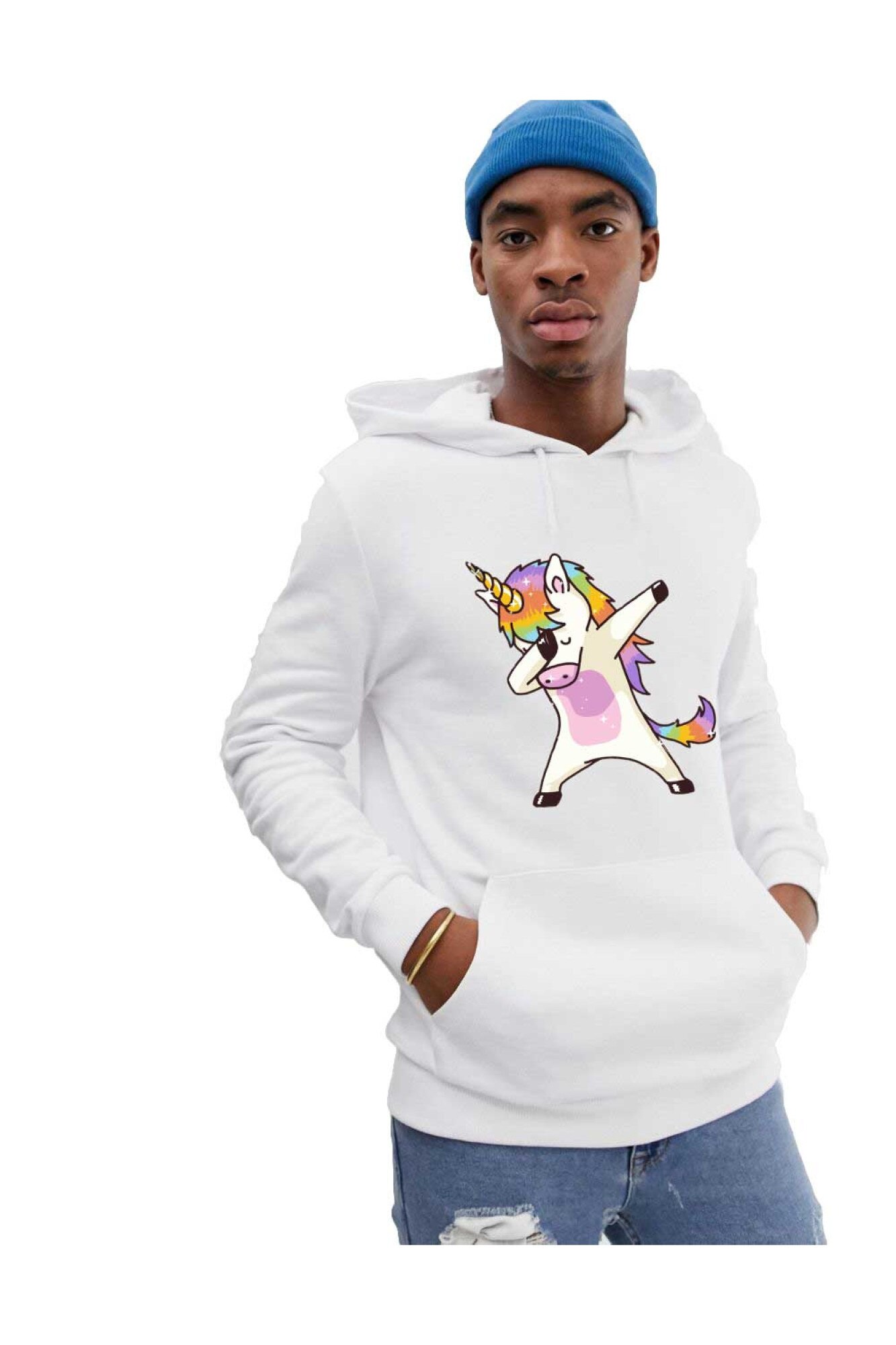 Hanorac Barbati Alb - Cool Unicorn