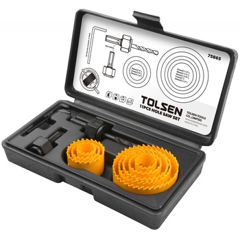 Set (11buc) freze/carote inelare pentru lemn, dim 19mm-64 mm, H25 mm, TOLSEN Set (11buc) freze/carote inelare pentru lemn, dim 19mm-64 mm, H25 mm, TOLSEN