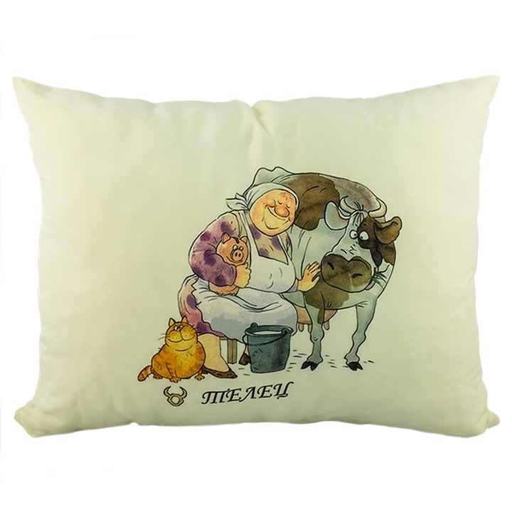 Възглавница Принт-сублимация зодия Teлец, Бял, 45/40см