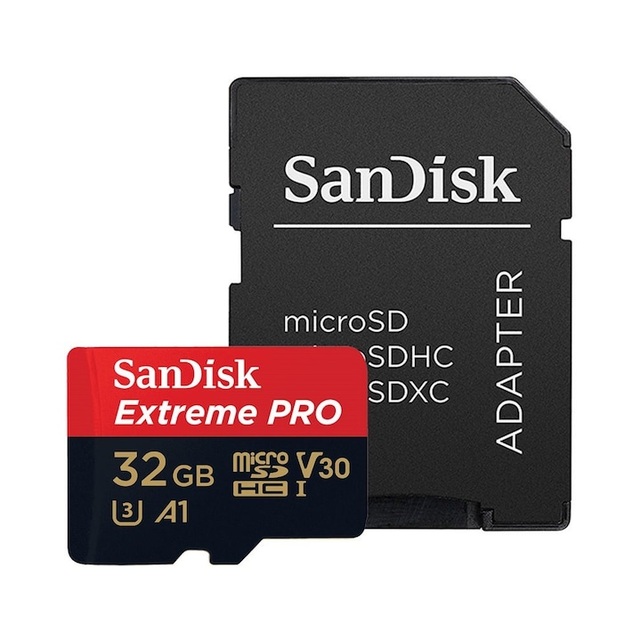Карта памет Sandisk Extreme® Pro microSDHC Card, 32GB, SD Adapter, Class 10, A1, V30, UHS-I, U3, 100Mb/s