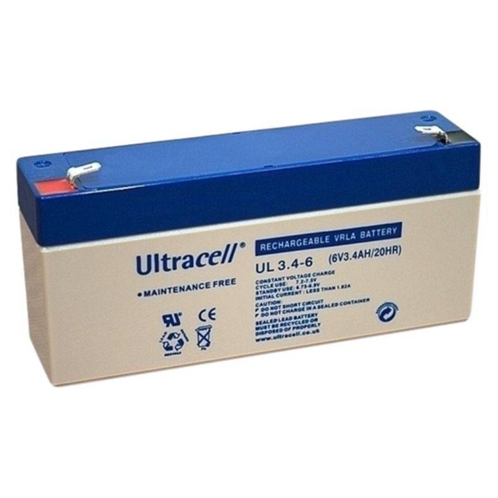 Батерия Pb Ultracell 6V/3.4Ah, клеми F1 4.8 мм