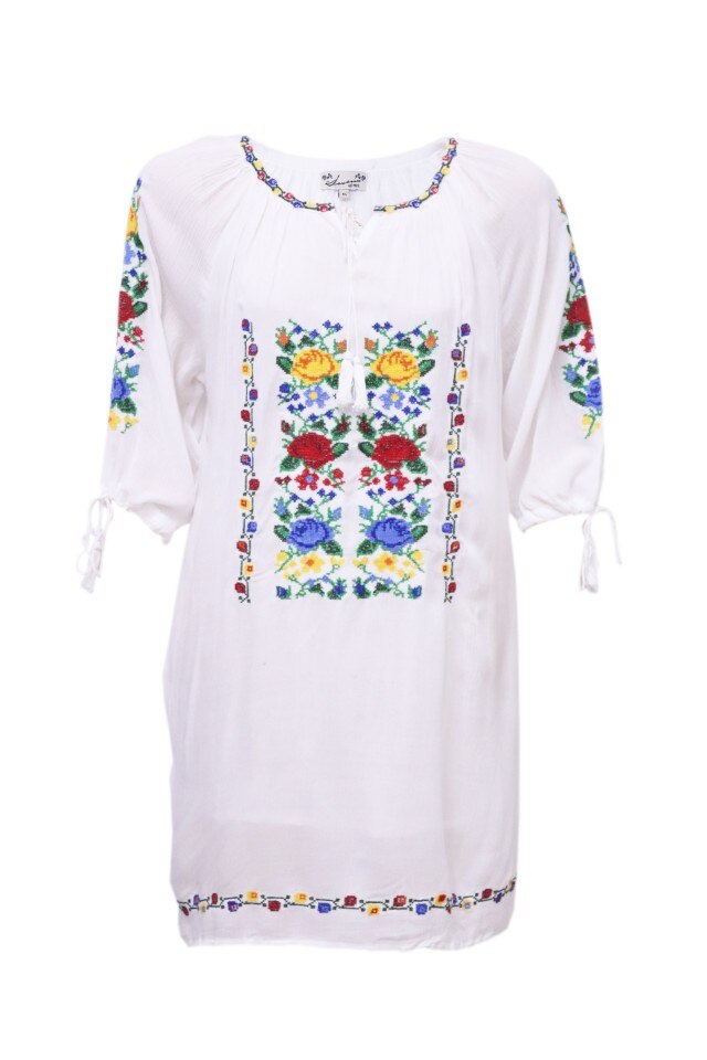 Rochie dama, motive traditionale, alb, dae3544, Alb, L