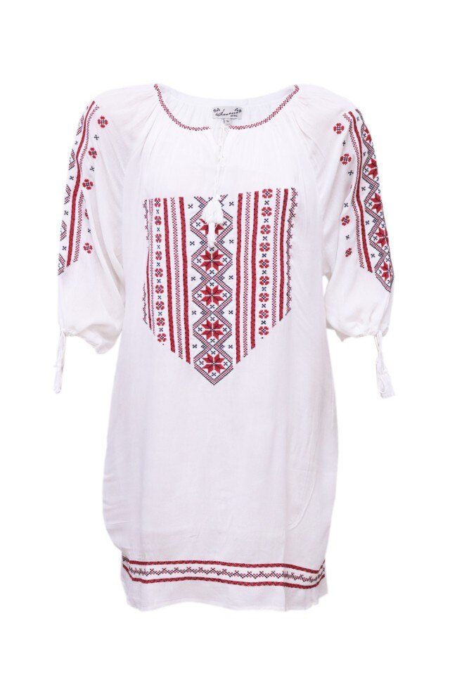 Rochie dama, motive traditionale, alb, dae3545, Alb