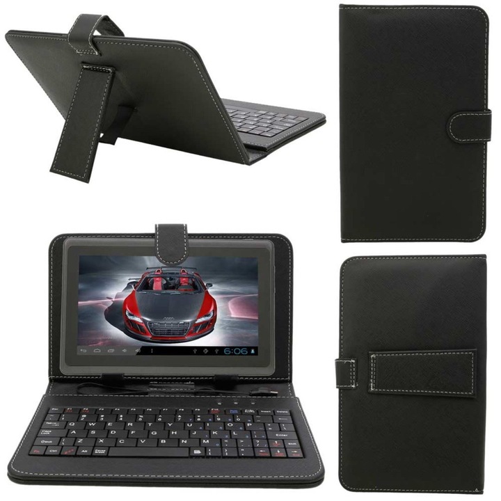 Кожен калъф с клавиатура за таблет SBS, 7", micro USB, черен