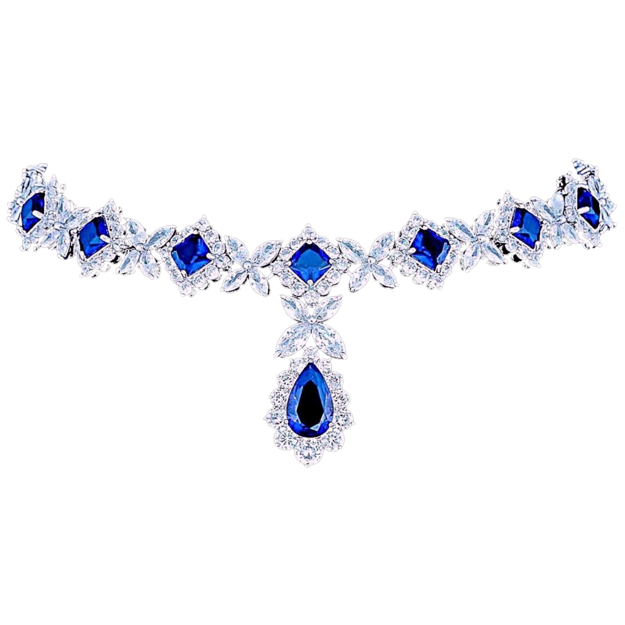 Colier placat cu Aur 18K si Diamante, Alessandra Platinum & Blue