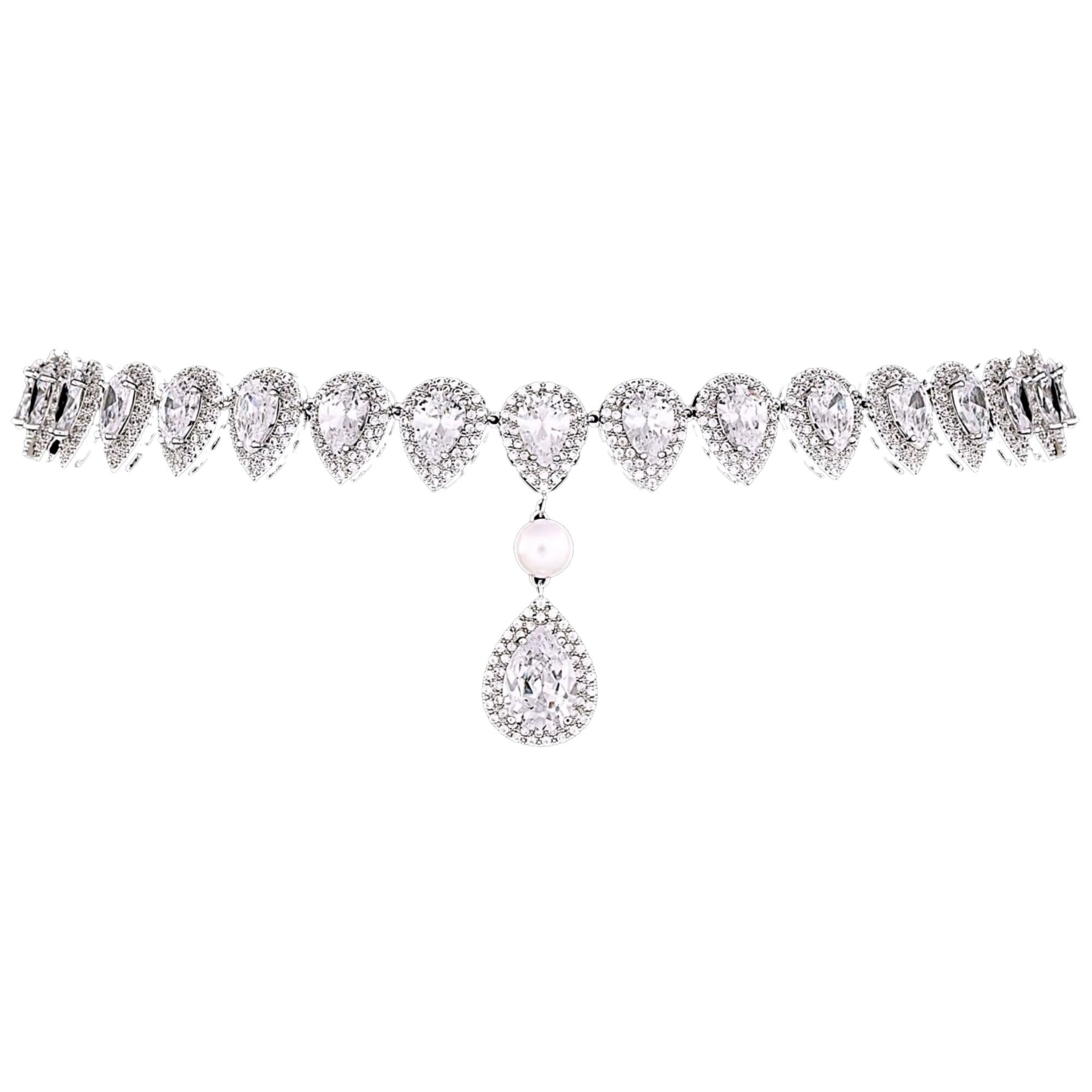 Colier placat cu Aur 18K, Perla si Diamante, Afrodita Pearl Platinum