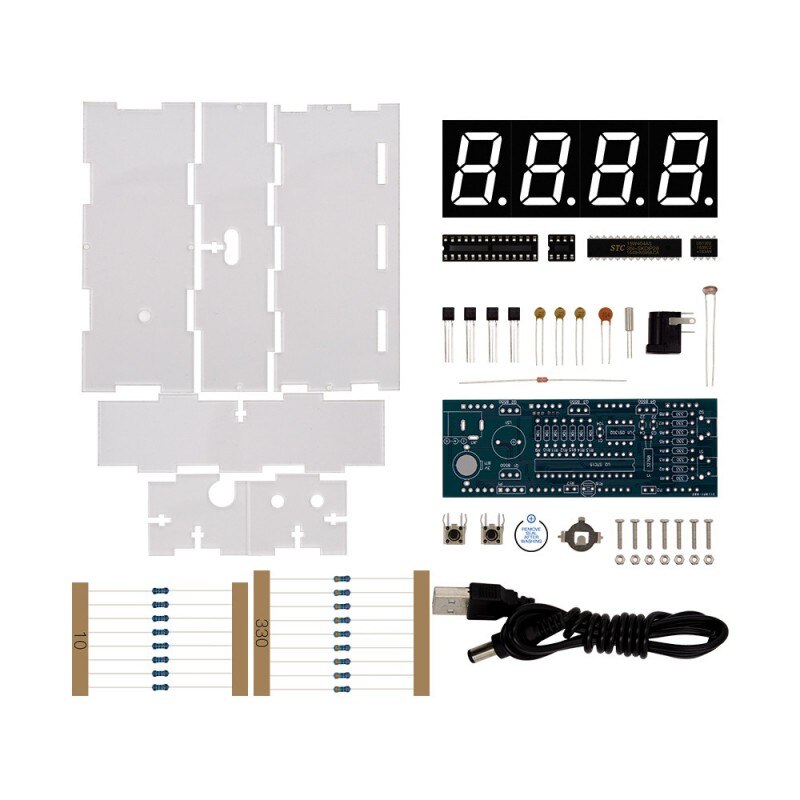Kit electronic ceas cu termometru DIY Rosu