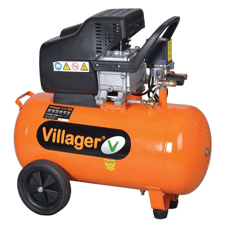 Villager VAT 24 L Kompresszor, 1500 W, 230 V, 24 l tartály kapacitás, 8 bar nyomás, 206 l/min maximális áramlás, 23 kg