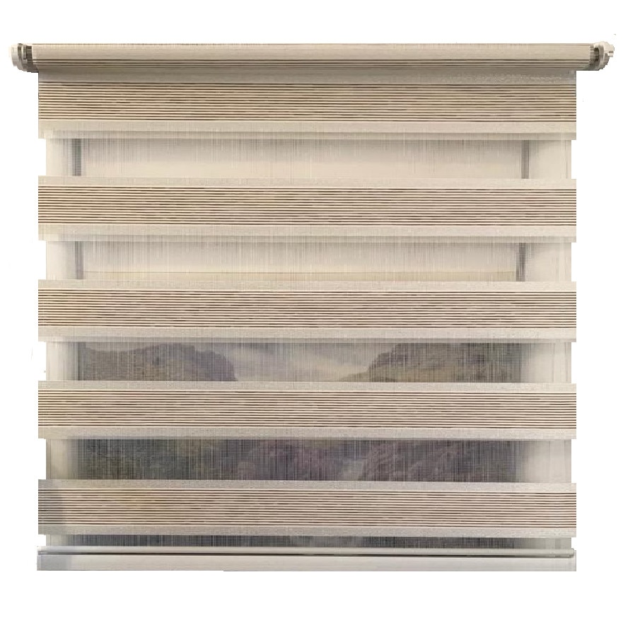 Jaluzea tip Rulou textil Maxi , Rolete Zebra Day & Night Luxury , Exclusive New Collection , Model cu insertie eleganta de sclipici , 120x160 cm DV01 accesorii albe , culoare crem si alb