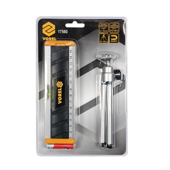 Мини нивелир с лазер и статив Vorel, Максимална дължина 10 м, 2 мехурчета