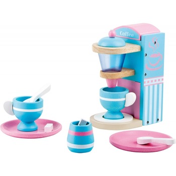 Aparat de preparat cafea din lemn, Small Foot, albastru, lemn, 3 ani+ Aparat de preparat cafea din lemn, Small Foot, albastru, lemn, 3 ani+