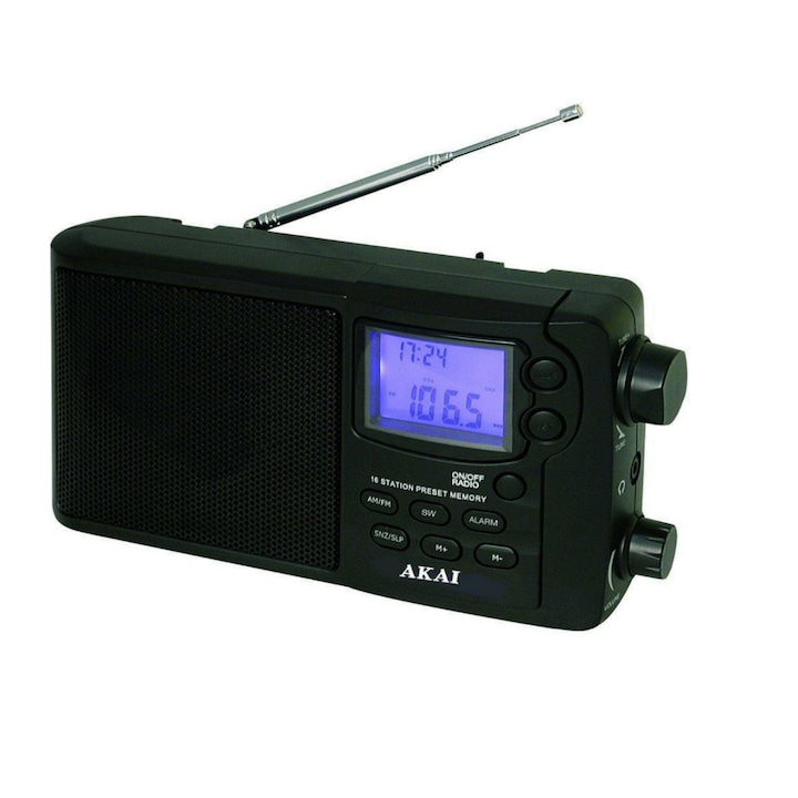 Akai APR-2418 hordozható rádiós óra, fekete