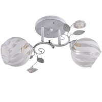 Lustra Anette metal alb patinat,abajur sticla alba cu model,2x60W,dulie E27