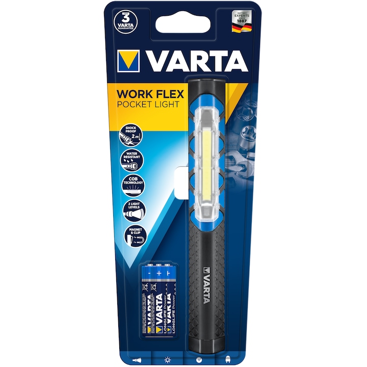 Varta Work Flex Pochet Light Zseblámpa, 110 lm, 2 mód, csipesz mágnessel, IPX4
