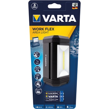 Lanterna LED Varta Work Flex Area Light, 230 lm, 2 moduri iluminare, carlig si magnet pentru prindere, IP54 Lanterna LED Varta Work Flex Area Light, 230 lm, 2 moduri iluminare, carlig si magnet pentru prindere, IP54