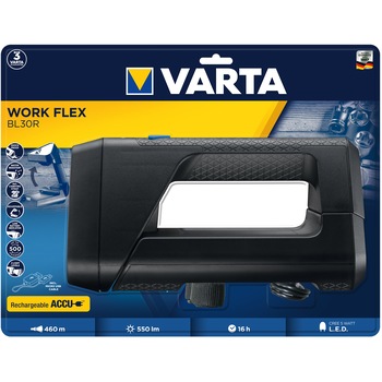 Lanterna LED reincarcabila Varta Work Flex BL30R, 550lm, 3 moduri iluminare, indicator baterie, IPX4 Lanterna LED reincarcabila Varta Work Flex BL30R, 550lm, 3 moduri iluminare, indicator baterie, IPX4