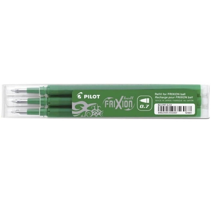 3 db PILOT Frixion Roller alkatrész készlet, 0,7 mm, zöld