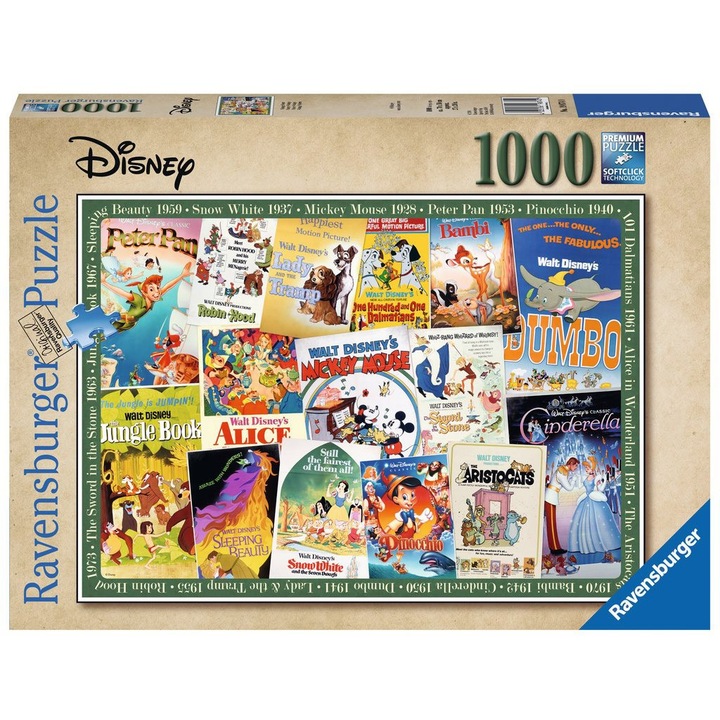 Пъзел Ravensburger - Vintage Posters Disney, 1.000 части (19874)