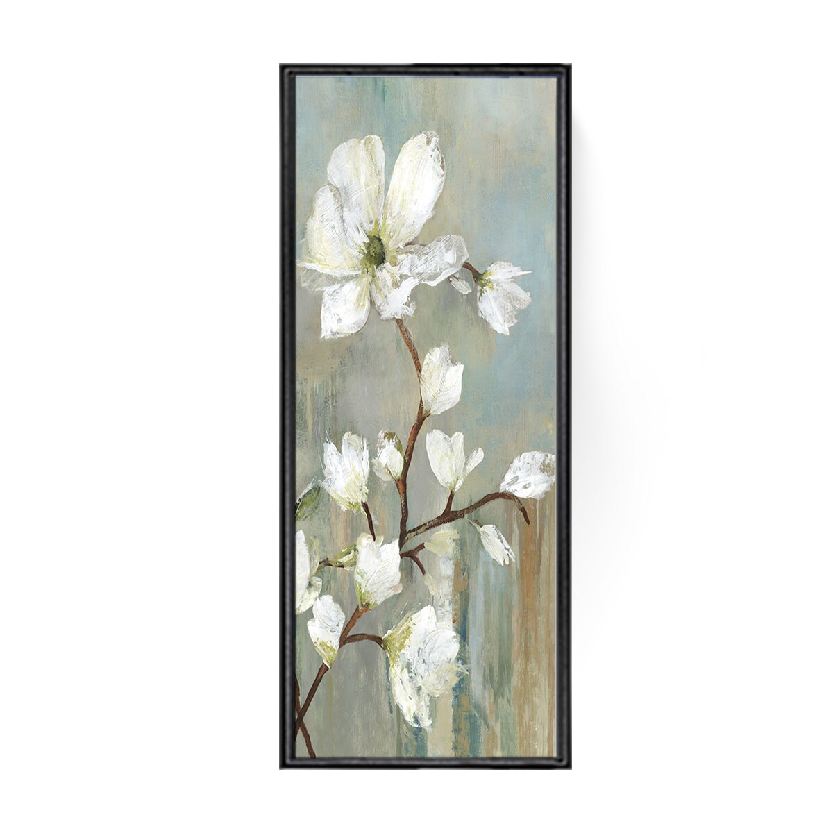 Tablou Canvas Inramat - Canbox - Flori albe, Rama Neagra, 33 x 70 cm