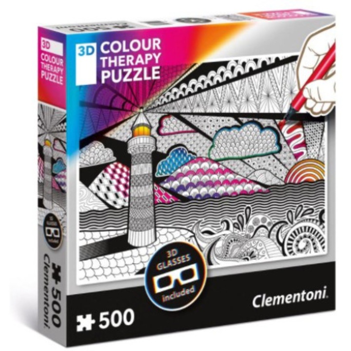 Пъзел Clementoni - Colour Therapy - Lighthouse, 500 части cu efect 3D (62316)