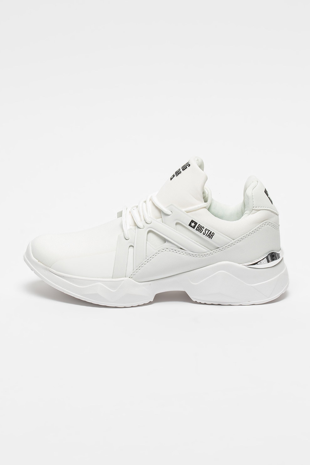 Big Star, Pantofi sport slip-on cu insertii de piele ecologica, Alb